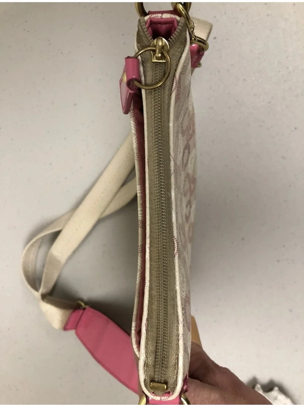 Y2K Coach Signature Logo Pink Hearts Crossbody Shoulder Bag Purse